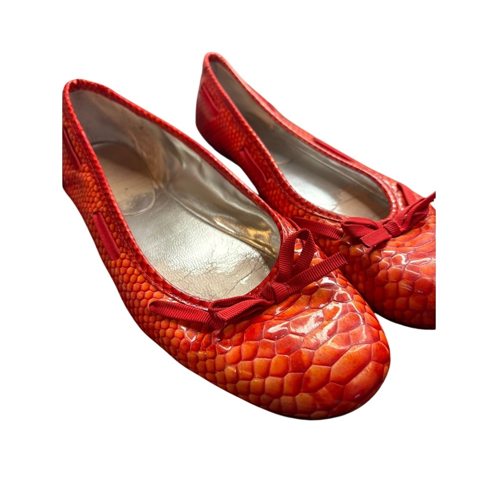 Vero Cuoio Red Snakeskin Embossed Leather Ballet Flats Bow Accent Size 9M